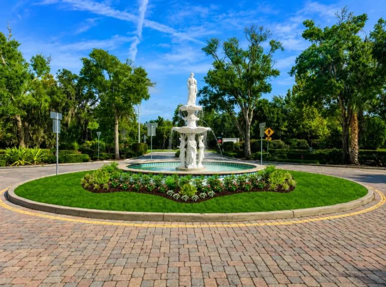 Bella Rosa roundabout fountain with new planting bed and sod